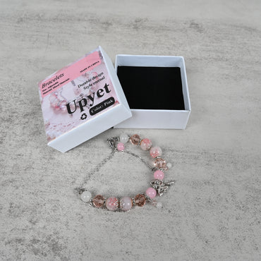 Upyet Pink Cartoon Bow Charm Bracelet Lightweight Comfortable Gift Bracelet for Girls and Teens