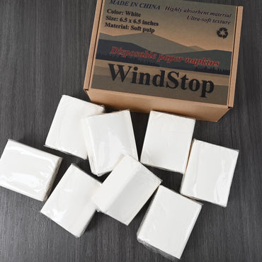 WindStop Disposable Paper Napkins White Bulk Pack Square Shape Easy Dispense