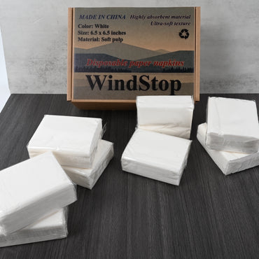 WindStop Disposable Paper Napkins White Bulk Pack Square Shape Easy Dispense