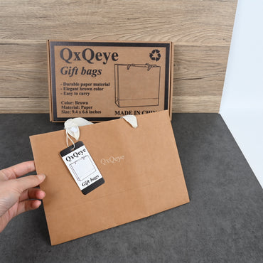 QxQeye Elegant Brown Paper Gift Bags Durable Kraft Gift Bags with Handles for Parties, Birthdays & Holidays