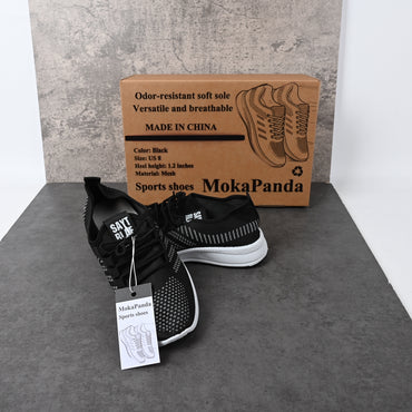 MokaPanda Black Breathable Sports Shoes Soft Sole Lightweight for Casual Walking and Gym
