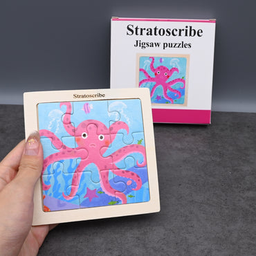 Stratoscribe Jigsaw Puzzles Wooden Ocean Theme Educational Puzzle Set for Kids Early Learning Octopus Shape Development Toys for Toddlers Children
