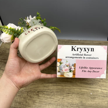 Kryxyn Artificial Flower Arrangements in Containers - Artificial Peony & Hydrangea Silk Flower Arrangement in Ceramic Pot