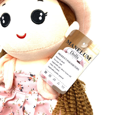 MANELUM Dolls Soft Plush Material Cute Pink Hat Sweet Flower Dress Kids Collectible Doll