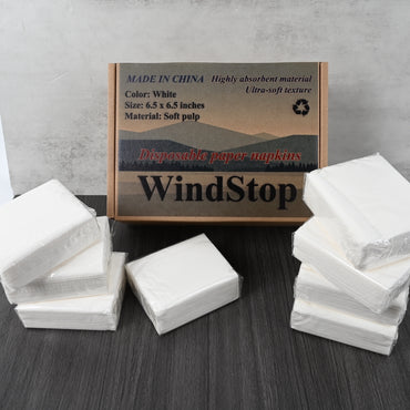 WindStop Disposable Paper Napkins White Bulk Pack Square Shape Easy Dispense