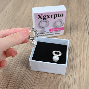 Xgxrpto Elegant Round Hollow Out Full Drill Pearl Drop Earrings