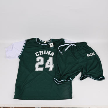FRAN WILLOR Kids' Green Korean Style Sports Jerseys Set Children's Summer Casual Sports Jerseys with Breathable Fabric