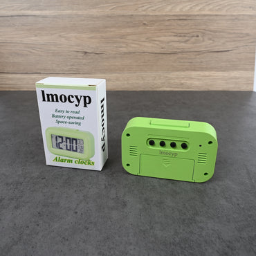 lmocyp Green LCD Digital Alarm Clock Compact Battery‑Operated Bedside Clock with Easy‑Read Display