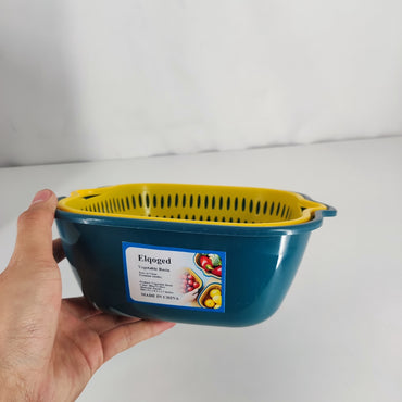 Elqoged Double Layer Kitchen Vegetable Washing Basin Draining Basket - Blue, Medium Size for Efficient Rinsing and Easy Maneuverability
