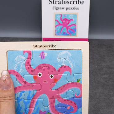 Stratoscribe Jigsaw Puzzles Wooden Ocean Theme Educational Puzzle Set for Kids Early Learning Octopus Shape Development Toys for Toddlers Children
