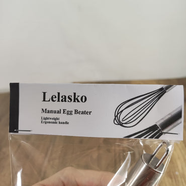 Lelasko 10-Inch Mini Manual Egg Beater, Black, 2.6x10 inches Stainless Steel