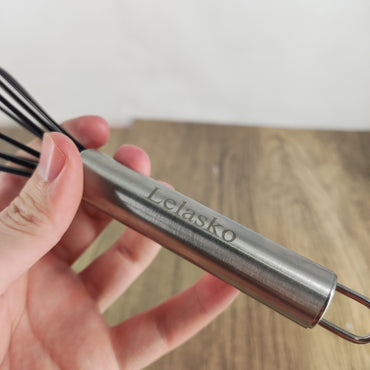 Lelasko 10-Inch Mini Manual Egg Beater, Black, 2.6x10 inches Stainless Steel