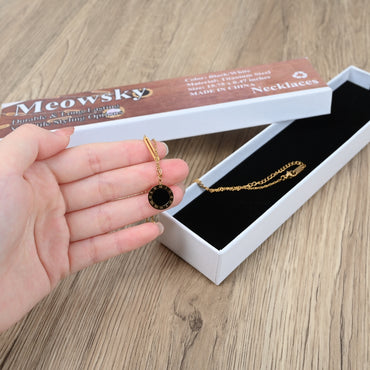 Meowsky Black & White Shell Roman Numeral Geometric Necklace Double-Sided Hollow Design Titanium Steel Pendant