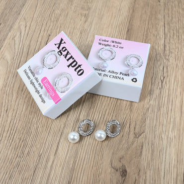 Xgxrpto Elegant Round Hollow Out Full Drill Pearl Drop Earrings