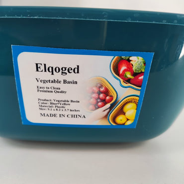 Elqoged Double Layer Kitchen Vegetable Washing Basin Draining Basket - Blue, Medium Size for Efficient Rinsing and Easy Maneuverability