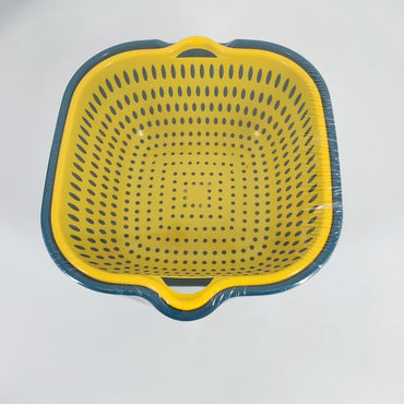 Elqoged Double Layer Kitchen Vegetable Washing Basin Draining Basket - Blue, Medium Size for Efficient Rinsing and Easy Maneuverability