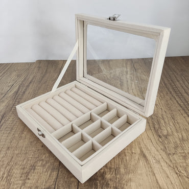 JGVG Fashion Minimalist Jewelry Box - Large Capacity, Multi-Compartment, Velvety Finish,Off-white