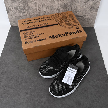 MokaPanda Black Breathable Sports Shoes Soft Sole Lightweight for Casual Walking and Gym