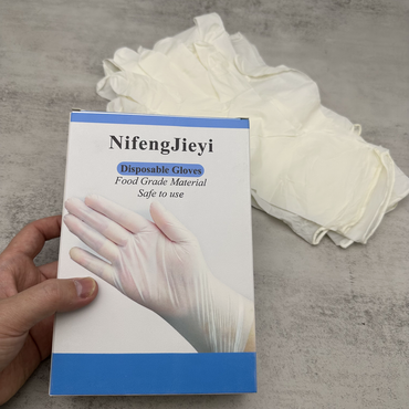NifengJieyi Disposable Latex Gloves, Powder Free, Medical Grade, Medium Size (Box of 100)