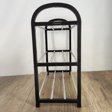Dyoung Black Shoe Rack - Durable Plastic and Alloy Steel Shoe Organizer (15.7 x 7.4 x 15.7 inches) - Space-Saving Modern Design