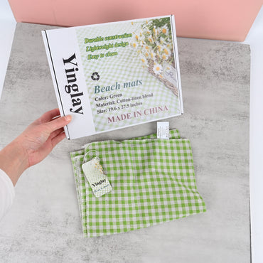 Yinglay Green Cotton-Linen Beach Mat Soft, Durable & Lightweight Picnic Blanket for Beach