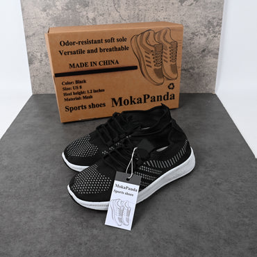 MokaPanda Black Breathable Sports Shoes Soft Sole Lightweight for Casual Walking and Gym