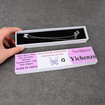Yichenzo Cat's Eye Stone Butterfly Necklace Silver Tone Pendant for Women Casual Formal