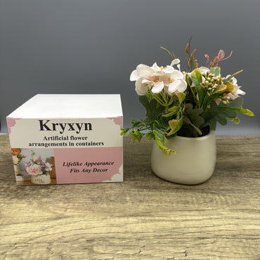 Kryxyn Artificial Flower Arrangements in Containers - Artificial Peony & Hydrangea Silk Flower Arrangement in Ceramic Pot