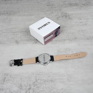 SYORUS Men's Minimalist Black Dial Wristwatches Sleek Lightweight Watch with Black Band for Casual & Formal Wear