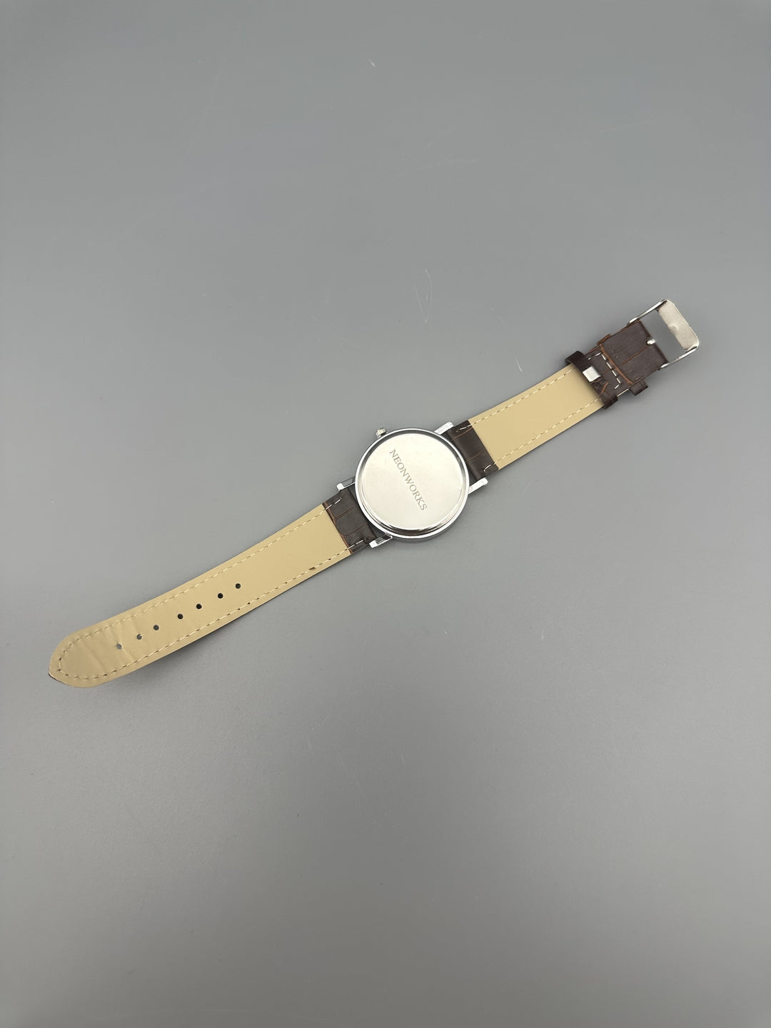 NEONWORKS Classic Men's Analog Wrist Watches - White Dial Brown Leather Band