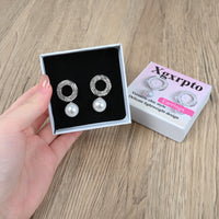 Xgxrpto Elegant Round Hollow Out Full Drill Pearl Drop Earrings