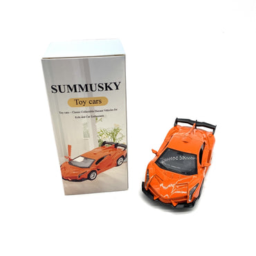 SUMMUSKY Toy cars Orange Alloy Plastic Simulation Rebound Force Sports Car Friction Powered Pull Back Action Collectible Diecast Toy Cars