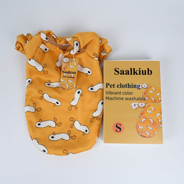 Saalkiub Cute Cartoon Pet Clothing Yellow Dog Cat Apparel Casual Comfortable Small Medium Pet Clothes Fashion Animal Wear