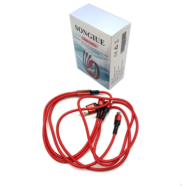 SONGIUE Data cables Red TPE One To Three Type-C Micro USB Apple Lighting Fast Charging Intelligent Shunting Data Cables