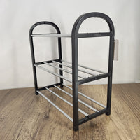 Dyoung Black Shoe Rack - Durable Plastic and Alloy Steel Shoe Organizer (15.7 x 7.4 x 15.7 inches) - Space-Saving Modern Design