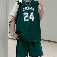 FRAN WILLOR Kids' Green Korean Style Sports Jerseys Set Children's Summer Casual Sports Jerseys with Breathable Fabric