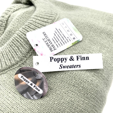 Poppy & Finn Sweaters Light Green 100% Polyester Fiber Round Neck Minimalist Cozy Knitted Sweaters