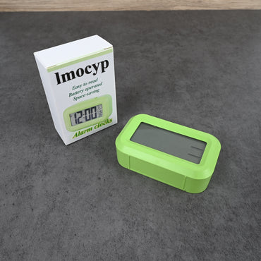 lmocyp Green LCD Digital Alarm Clock Compact Battery‑Operated Bedside Clock with Easy‑Read Display