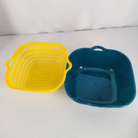 Elqoged Double Layer Kitchen Vegetable Washing Basin Draining Basket - Blue, Medium Size for Efficient Rinsing and Easy Maneuverability