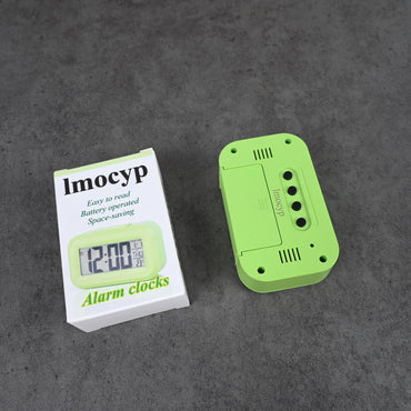 lmocyp Green LCD Digital Alarm Clock Compact Battery‑Operated Bedside Clock with Easy‑Read Display