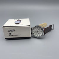 GLBCC Luminous Blue Glass Men's Watch with Brown Leather Strap - White Dial