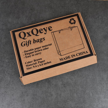 QxQeye Elegant Brown Paper Gift Bags Durable Kraft Gift Bags with Handles for Parties, Birthdays & Holidays