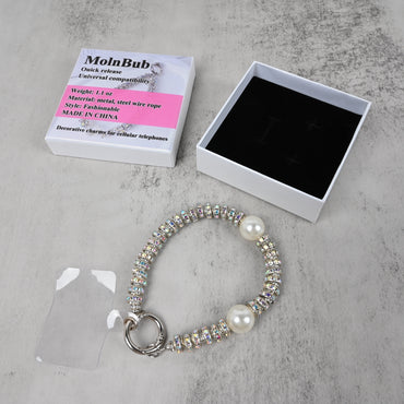 MolnBub Pearl & Crystal Phone Charm Bracelet Decorative Charms for Cell Phones, Elegant Mobile Accessory