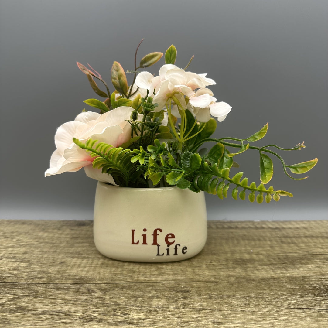 Kryxyn Artificial Flower Arrangements in Containers - Artificial Peony & Hydrangea Silk Flower Arrangement in Ceramic Pot