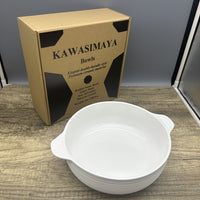 KAWASIMAYA Ceramic Soup Bowls, 10.5-inch White Large Serving Dish with Handles, Modern Dining Cookware