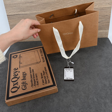 QxQeye Elegant Brown Paper Gift Bags Durable Kraft Gift Bags with Handles for Parties, Birthdays & Holidays