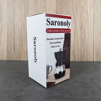Saronoly Manual Coffee Grinder Hand-Operated Ceramic Burr Mill with Stainless Steel & Glass Construction