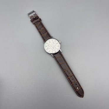 GLBCC Luminous Blue Glass Men's Watch with Brown Leather Strap - White Dial
