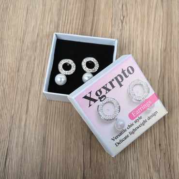 Xgxrpto Elegant Round Hollow Out Full Drill Pearl Drop Earrings