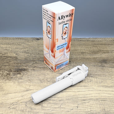 Allywisy Selfie Sticks Bluetooth Selfie Stick Phone Holder White ABS and Stainless Steel Lightweight Extends to 7.3 Inches